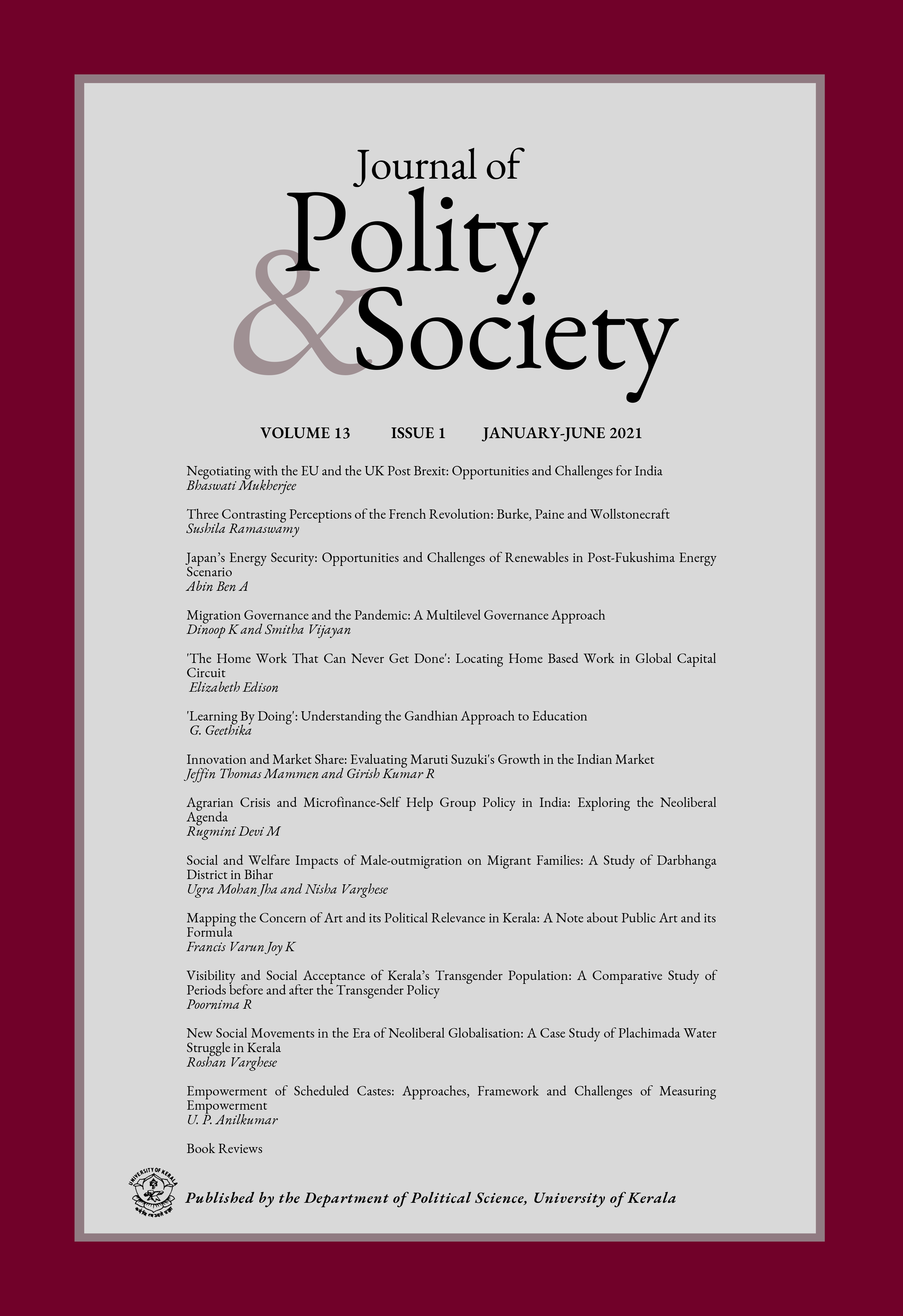 					View Vol. 13 No. 1 (2021): Journal of Polity and Society
				